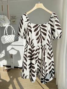 SHEIN EZwear 大码女式树叶印花褶皱休闲连体裤，适合度假和日常穿着 - 彩色 - 查看 2