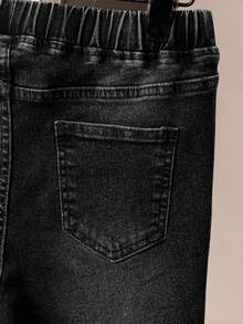 SHEIN Teens (Boys) Solid Color Minimalist Denim Shorts - Black - View 3