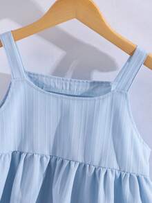 SHEIN Sparklyn Tween Girls Baby Blue Solid Color Sleeveless Top And Pants 2-Piece Set,Summer Tropical Vacation Holiday Clothes,Island Style Vintage Two Piece Sets - Baby Blue - View 5
