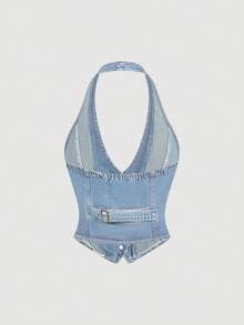 Sweetra Busana Denim Wanita yang Elegan dan Intelektual - Light Wash - View 7