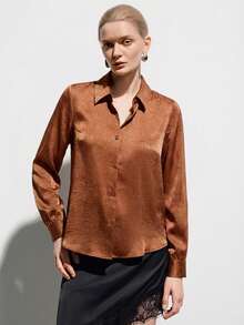 Aveloria Modichic Women's Fashion Button-Down Collar Long Sleeve Blouse - Orange - View 5