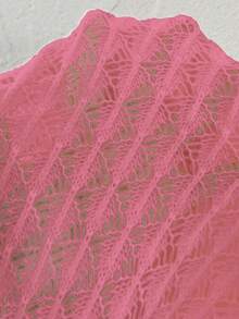 EMERY ROSE Women's Round Neck Hollow Front Button Cardigan, Autumn/Winter Knitted Sweater Jacket - Pink - View 7