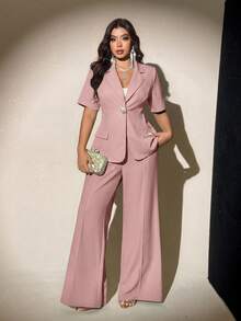 Viva Relle Plus Size Fitted Business Casual Suit Set, Suitable For Commuting, Interview, And Leisure, New Style For Summer - Dusty Pink - View 3