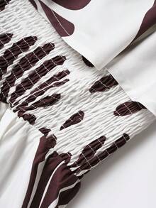 SHEIN Holidaya Bộ jumpsuit nữ trễ vai in họa tiết lá cây, kiểu dáng thường ngày, thích hợp mặc hàng ngày. - màu nâu - Xem 6