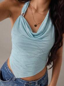 Zyxie 女士性感露背吊带背心 - 淺藍色 - 查看 3