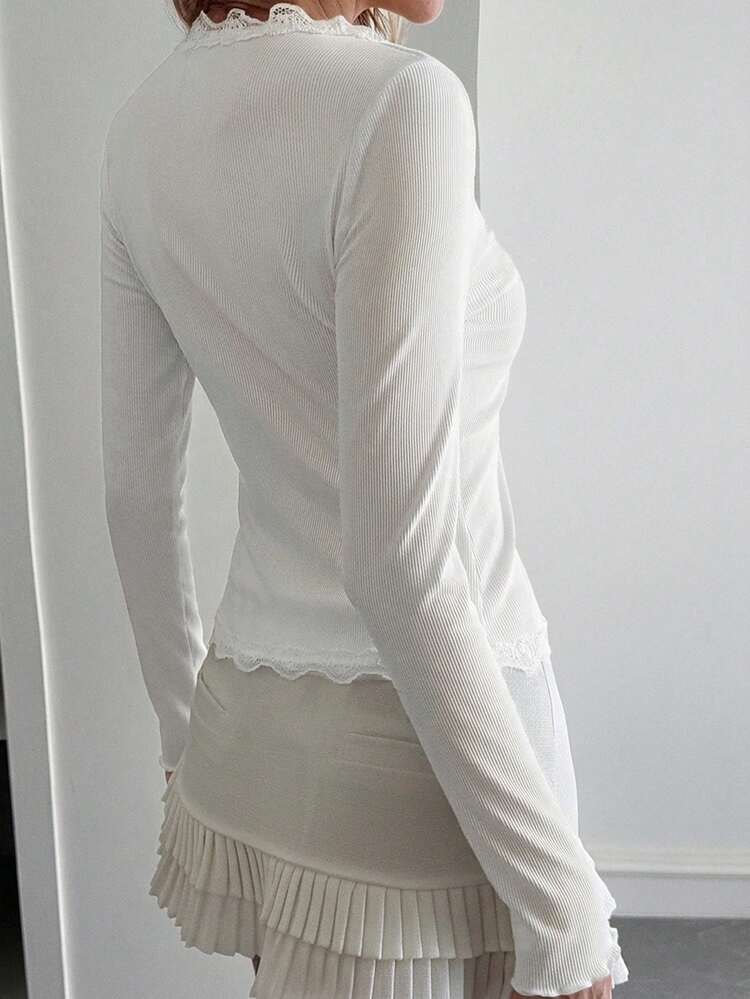 Women's Lace Frill Trim Fitted Cardigan