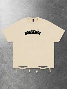 ROMWE MEN Street Life 2026 Spring/Summer Men's Street Style Batwing Sleeve Printed T-Shirt, Suitable For Everyday Wear - Apricot - View 3