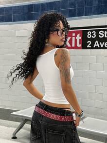 SHEIN HypeZone 街头风女款印花圆领无袖背心，夏季 - 白色 - 查看 3