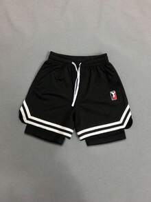 Sport MetroGents Quần short thể thao nam hai lớp, cạp chun, kẻ sọc. - màu đen - Xem 6