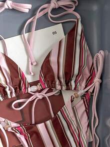 Swim Mod Bộ bikini không dây vai thời trang và ngọt ngào với nơ bên hông, không gọng và có đệm mút tháo rời, đồ bơi 2 mảnh gợi cảm dành cho nữ, thích hợp cho bãi biển và sân bay trong kỳ nghỉ hè. - Hồng - Xem 5