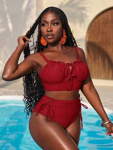 Slaydiva Bộ 2 món đồ bơi nữ màu xanh lá cây gợi cảm, thích hợp cho kỳ nghỉ hè, đi biển, bikini, đồ bơi. - Đỏ - Xem 6