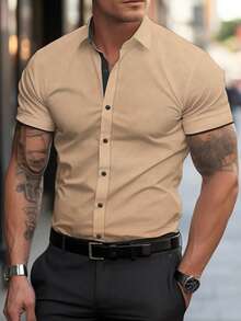 Manfinity Mode Men's 3pcs Casual Solid Color Short Sleeve Shirt, Versatile For Summer, Formal, Ceremony - Multicolor - View 6
