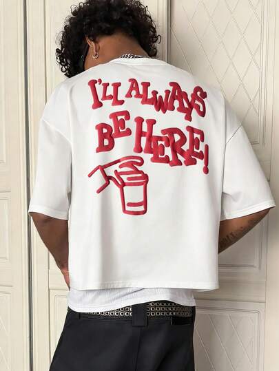 PAVTROS Men's Fashionable Slogan Graphic Round Neck Short Sleeve T-Shirt, Summer Hip Hop Singer S Printed Portrait T Shirt