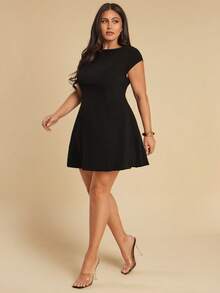 Gossip Girl X SHEIN SHEIN BAE Đầm ngắn tay màu đen thanh lịch dành cho nữ cỡ lớn, đầm dự tiệc sang trọng. - màu đen - Xem 7