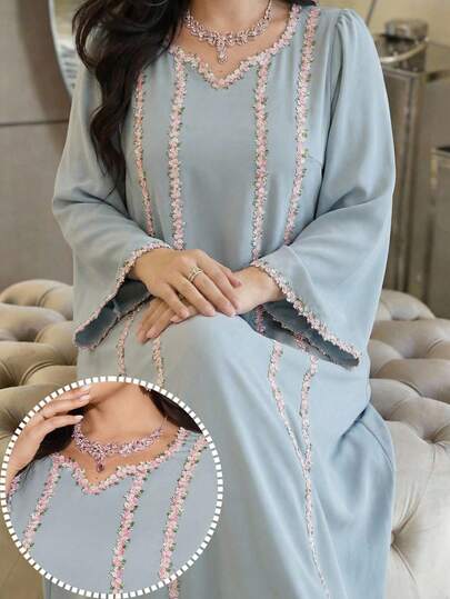 Al Najma Đầm kiểu Ả Rập thanh lịch, cổ chữ V, tay raglan, dáng rộng, dành cho nữ cỡ lớn