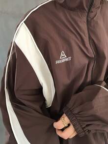 FRIFUL Women's Casual Fashion Street Sporty Contrast Piping Zip-Up Jacket, Suitable For Spring And Autumn - Brown - View 7