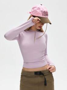 WanderVale 1 pieza Camiseta básica de manga larga con absorción de humedad para mujer, adecuada para yoga/fitness - Púrpura malva - Ver 7
