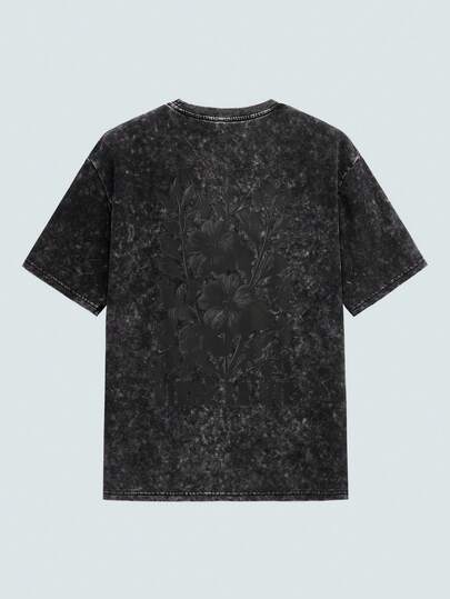 Modcrash Shwiy 男士休闲水洗复古效果短袖印花T恤，简约时尚，适合日常穿着和街头风格，春夏款