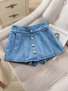 GlowEve Women's Casual Pleated Denim Shorts, Summer - Blue - View 3