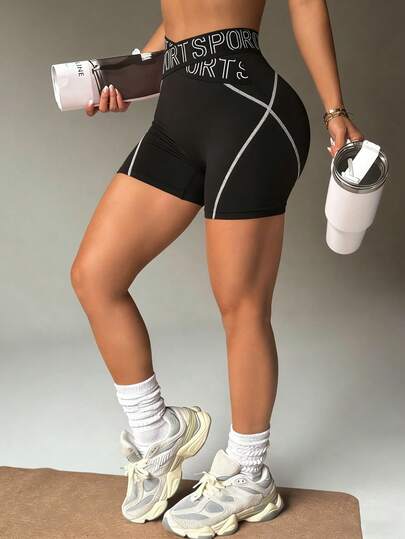 Slayform Women's Sports Shorts, Spring/Summer, Elastic Waistband With Crossed Design, Color Blocking, Sexy & Fashionable, Suitable For Daily Casual Wear, Running, Yoga, Gym, Tennis, Golf, Cycling