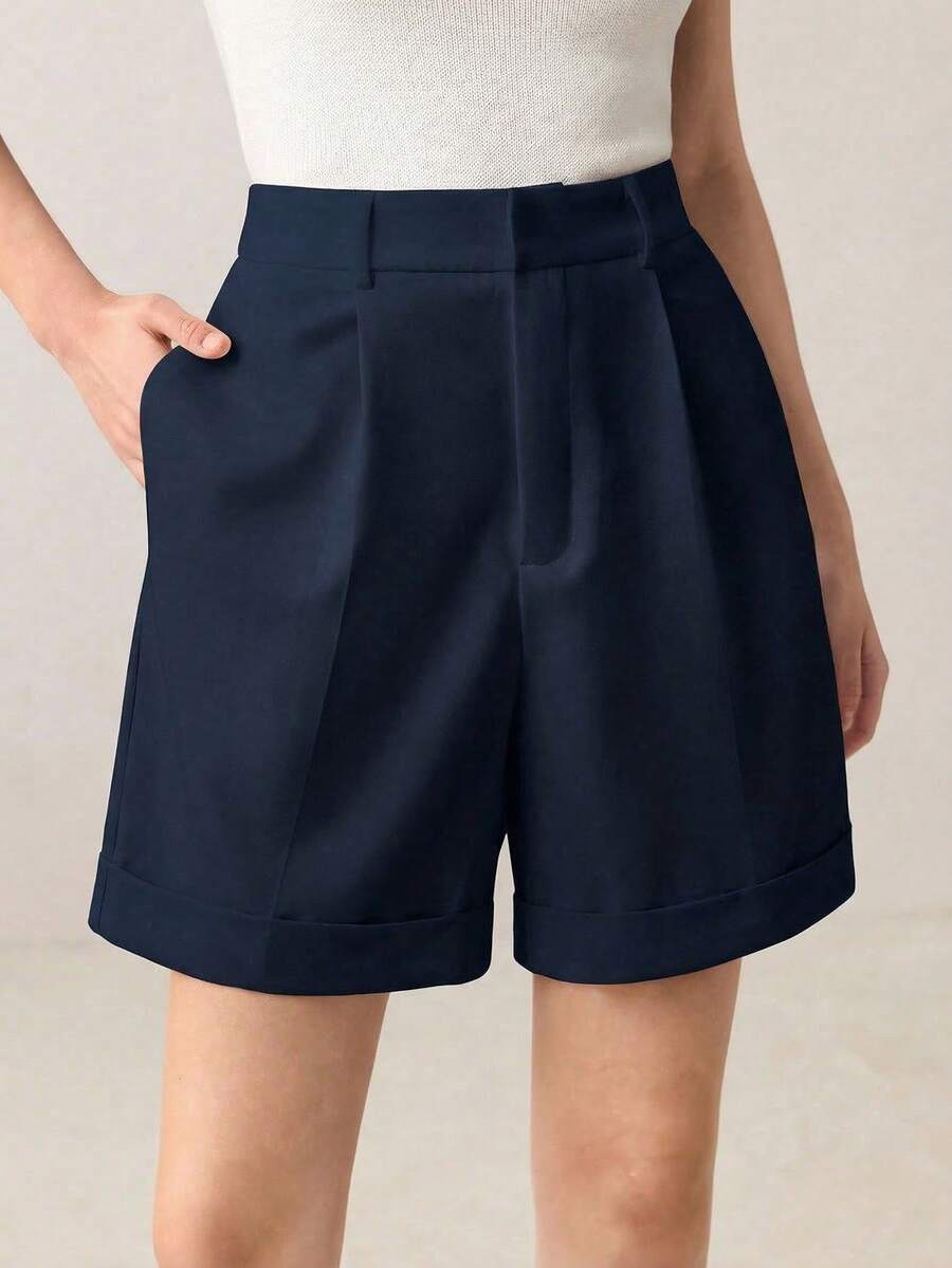BizChic Loose Shorts Business Formal Vacation Style Slouchy Street Style Commute - Navy Blue - View 1