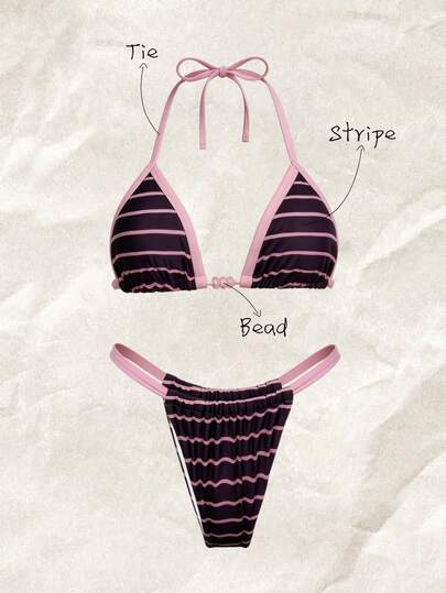 Elavelle Women's Random Print Halter Bikini Set, Spring/Summer