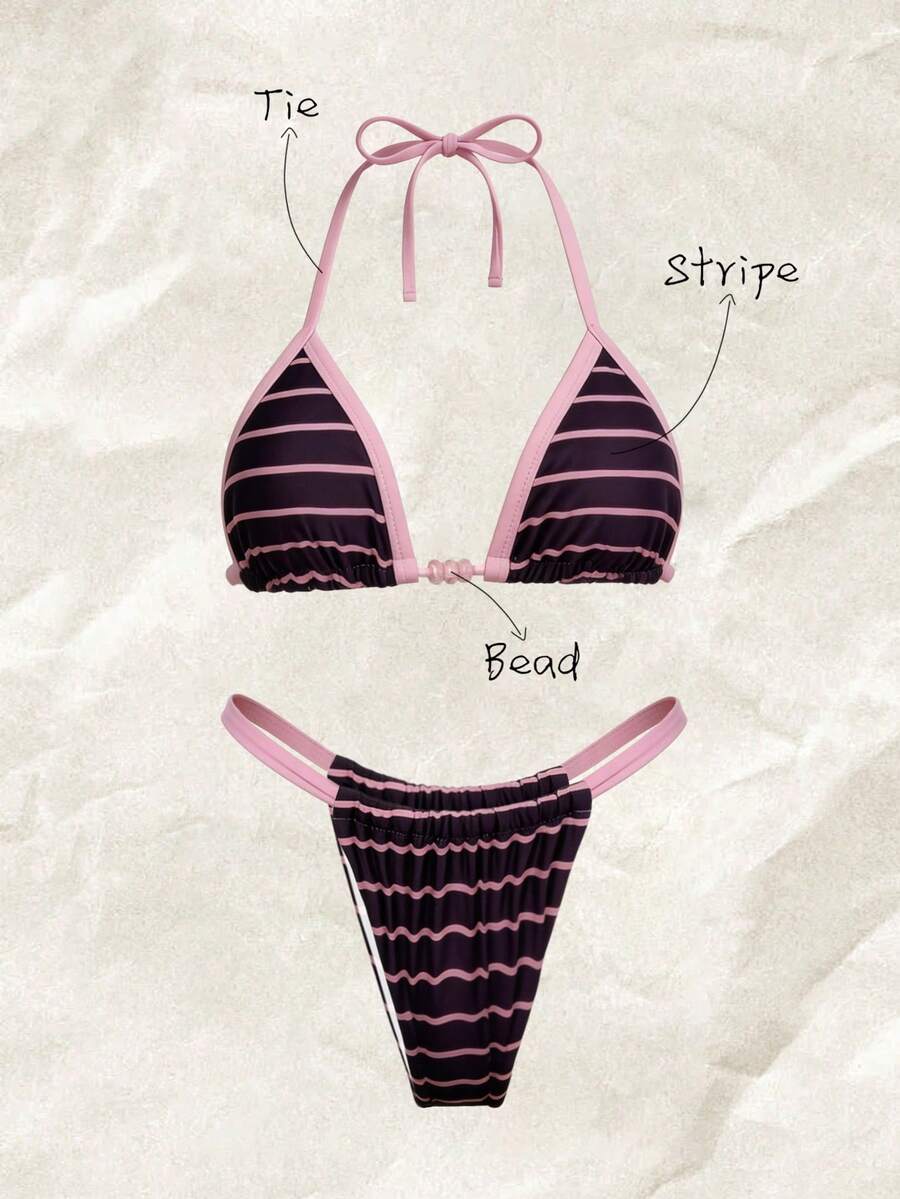 Elavelle Women's Random Print Halter Bikini Set, Spring/Summer - Multicolor - View 1