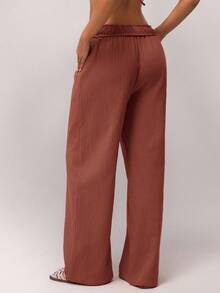 SHEIN Forever 21 Spring New Low-Waist Pleated Waistband Design Casual Pants For Women - Rust Brown - View 2