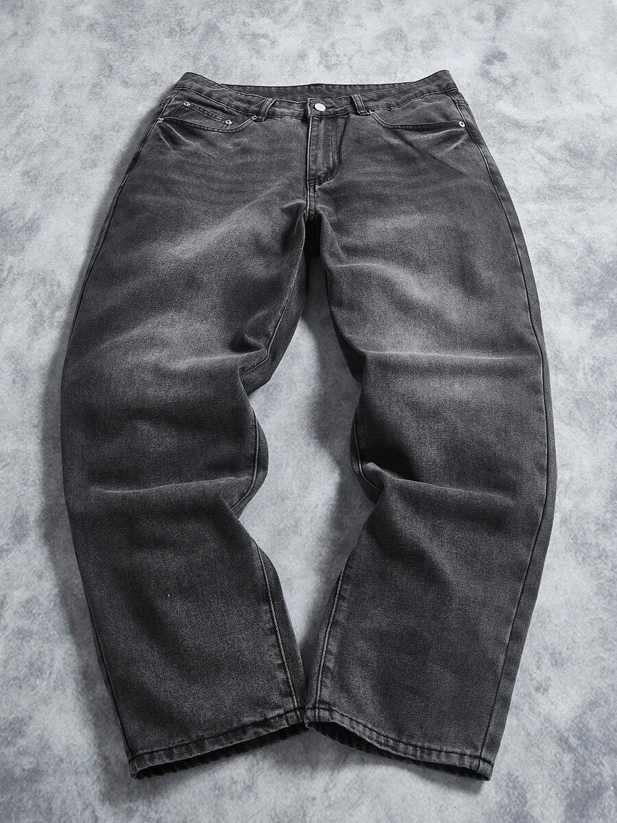 Manfinity Hypemode 男士黑色宽松阔腿休闲牛仔裤 - 淺灰色 - 查看 1