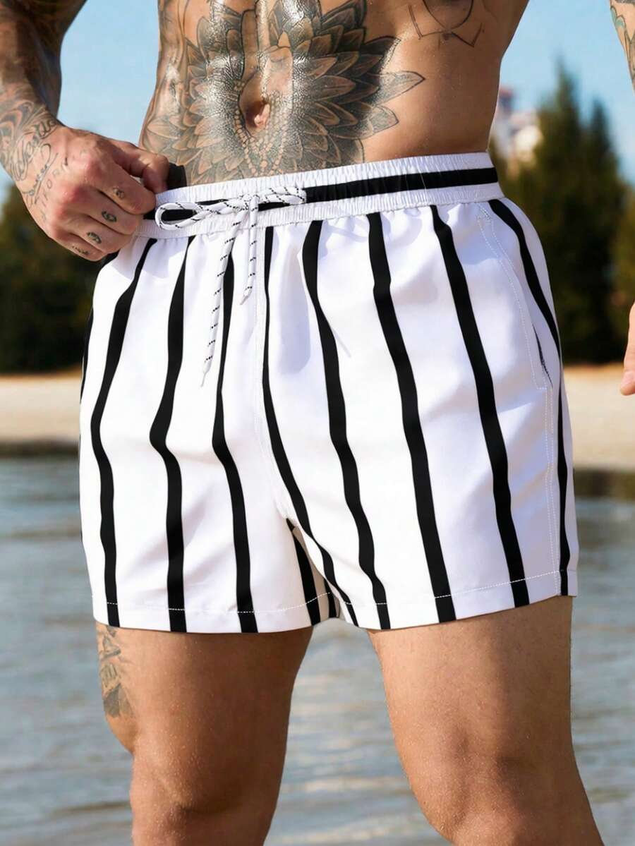 ZELFYO Men Striped And Printed Drawstring Beach Shorts For Summer,Hawaiian - Multicolor - View 1