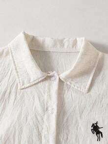 SHEIN Tween Girl Knight Pattern Long Sleeve Shirt And Pants Casual Outfit - White - View 9