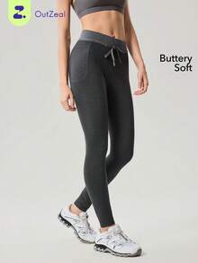 OutZeal Leggings de plein air pour femmes, couleur unie, randonnée, yoga décontracté, doux comme du beurre, taille haute, pantalon de sport, printemps été - Gris foncé - Voir 1
