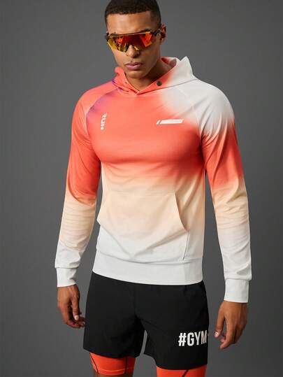 Acti Log 男士户外运动卫衣，长袖，数码印花健身运动衫，渐变跑步服