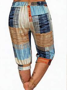 Tropvida Plus Size Women Patchwork Color Casual Versatile Capri Pants For Daily Wear - Multicolor - View 2