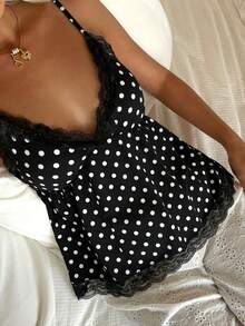CovetEZ Women's Casual Chest Ruched Babydoll Lace Patchwork Bodycon Tank Top, Suitable For Daily Wear,Summer Top - Black - View 3