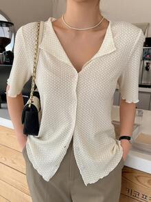 DAZY Lettuce Trim Button Front Tee Summer - Apricot - View 5