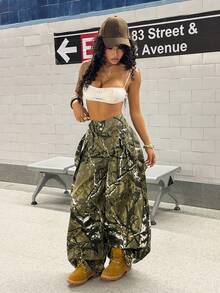 StreetHx Bộ jumpsuit denim dáng rộng, họa tiết cành cây dành cho nữ. - Nhiều màu - Xem 4