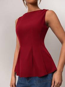 SHEIN Forever 21 Spring & Summer Women Valentine Day Sleeveless A Line Solid Color Top - Red - View 4