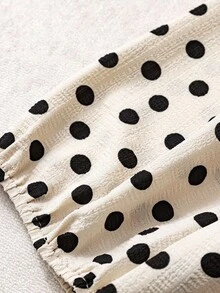 Linhara CURVE Áo cánh tay bồng chấm bi cổ bèo nhún cỡ lớn dành cho nữ, thoải mái và dễ chịu - Màu be - Xem 7