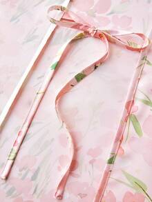 LUVLETTE Women's Summer Airy Floral Satin Robe - Lightweight Tie-Waist Sleep Dress Airy Summer Nightwear Pyjama - Pink - View 10