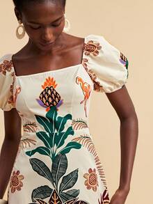 Travachic Women's Spring/Summer Tropical Plant Print Collar Petal Sleeve Short Dress - Multicolor - View 1