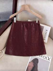 Franclia Women's Solid Color Metal Decor Casual Versatile Date Night Outing Mini Skirt - Burgundy - View 2