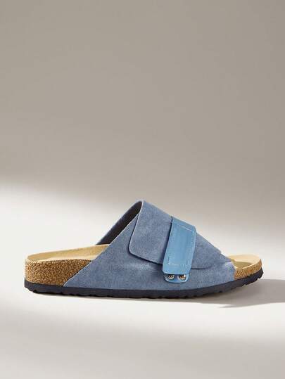 Solecia Women Shoes Adjustable Elastic Non-Slip Cork Bottom Boken Shoes Lightweight Breathable Cross Strap Design Open Toe Flat Bottom Flat Heel Casual Simple Lazy Comfortable Versatile Wind Frosted Suede Splicing Artificial Leather Cork Rubber Composite Sole Blue Women Sandals Home Out Shopping Seaside Vacation Daily Commuter Balcony Leisure Park Walking Leisure