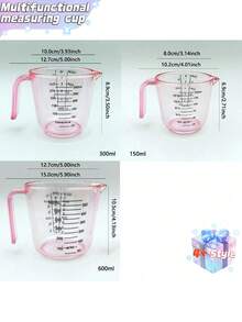 Bộ 1/3 chiếc, màu hồng, cốc đong định lượng, cốc đong chất lỏng bằng nhựa, cốc đong chất lỏng nhà bếp, cốc đong đa năng dùng cho làm bánh và nấu nướng, dụng cụ nhà bếp thiết yếu, đồ dùng nhà bếp, 150ml, 300ml, 600ml - Loại B - Xem 4