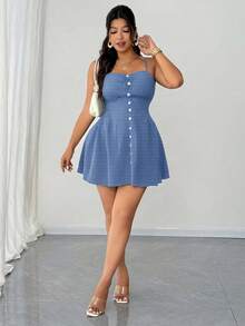 Elenzga 大码性感优雅露肩露背沙滩度假连衣裙 - 藍色 - 查看 3