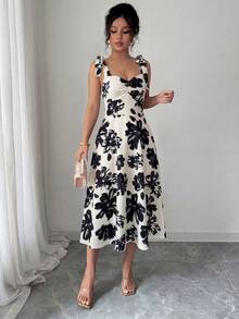 Elenzga Vestido elegante y romántico sin mangas con cintura ceñida y corte evasé para mujeres - Multicolor - Ver 4