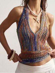 Bohemela 女士撞色露背系带性感百搭约会之夜针织上衣 - 彩色 - 查看 5