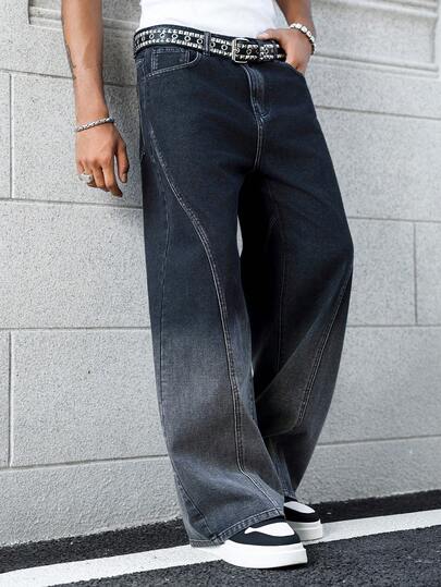 Manfinity EMRG Jeans rectos de pierna ancha con diseño de lavado degradado de lujo casual para hombres