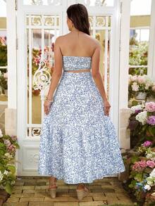 SHEIN 印花花卉吊带背心和迷你裙两件套孕妇度假套装 - 彩色 - 查看 2