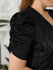 Reflora Plus Size Women Jacquard Short Sleeve Jacquard Jacket - Black - View 3